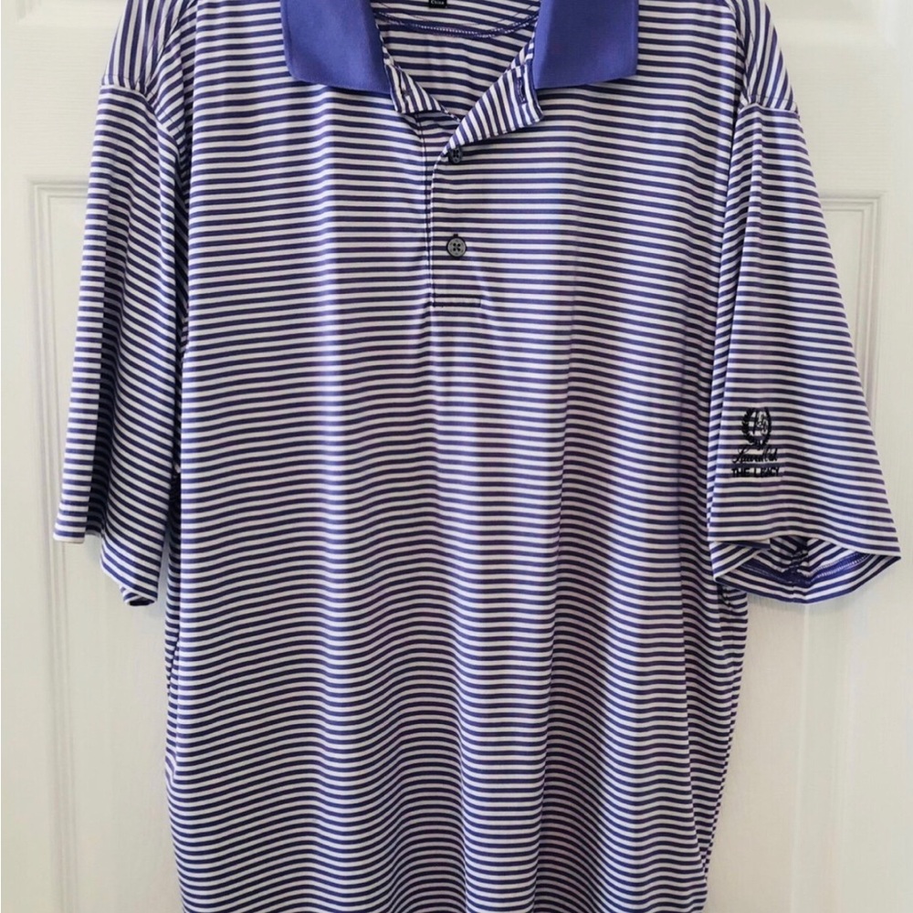 Men's Size L FOOTJOY Laurel Oak The Legacy LogoStriped Polo Shirt Purple/White